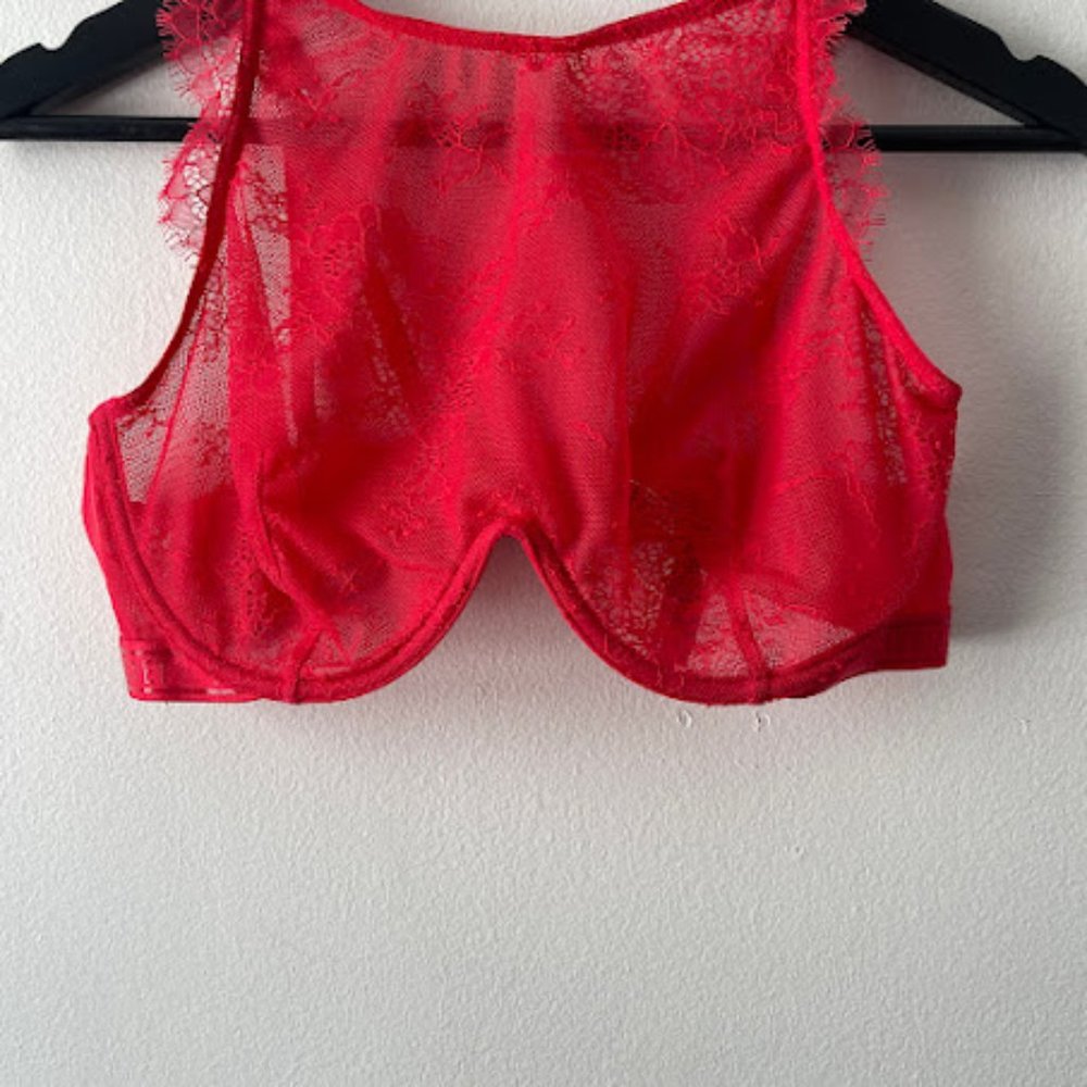 Victoria's Secret Red Underwire Lace Bra - 36D - Picture 3 of 8